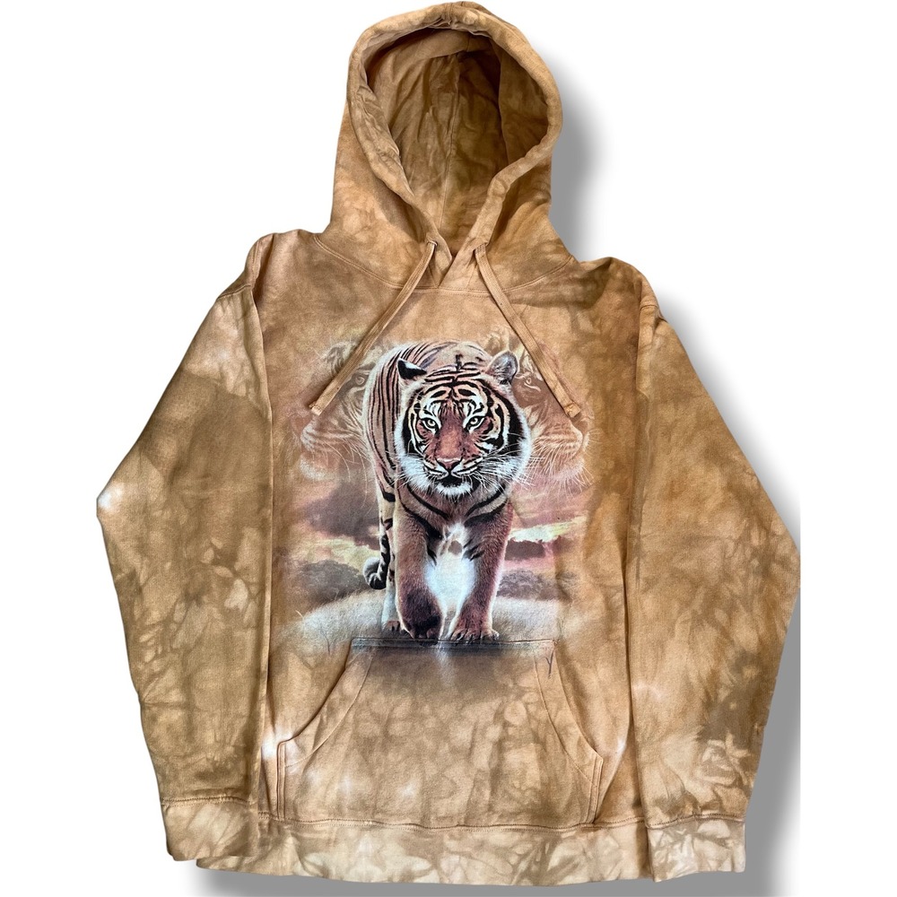 The Mountain Bengal Tiger Tie Dye Graphic Hoodie Brown Mens Small S Sweatshirt